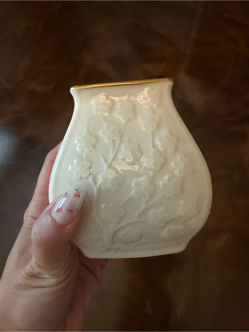Vintage Lenox Small Cherry Blossom 24K Trimmed Ivory Bone China Flower Vase